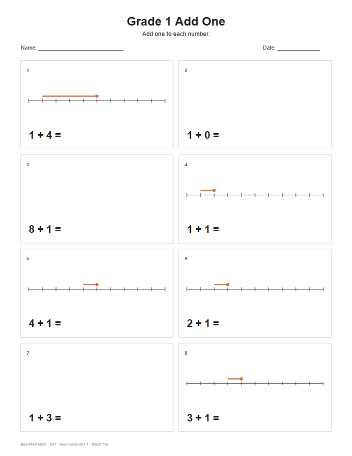 Add One worksheet preview