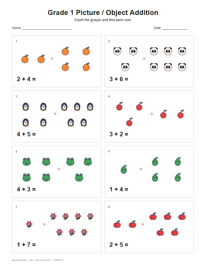 Picture / Object Addition worksheet preview