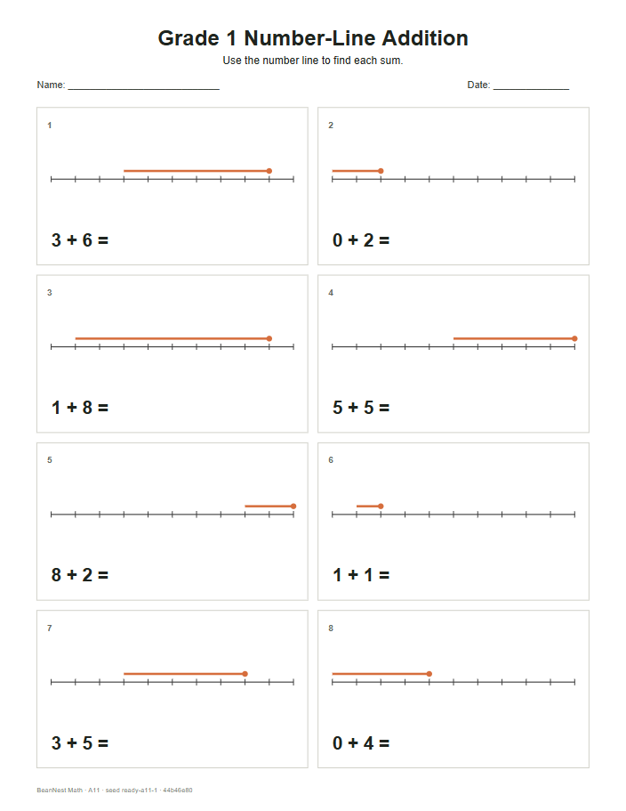 Number-Line Addition worksheet preview